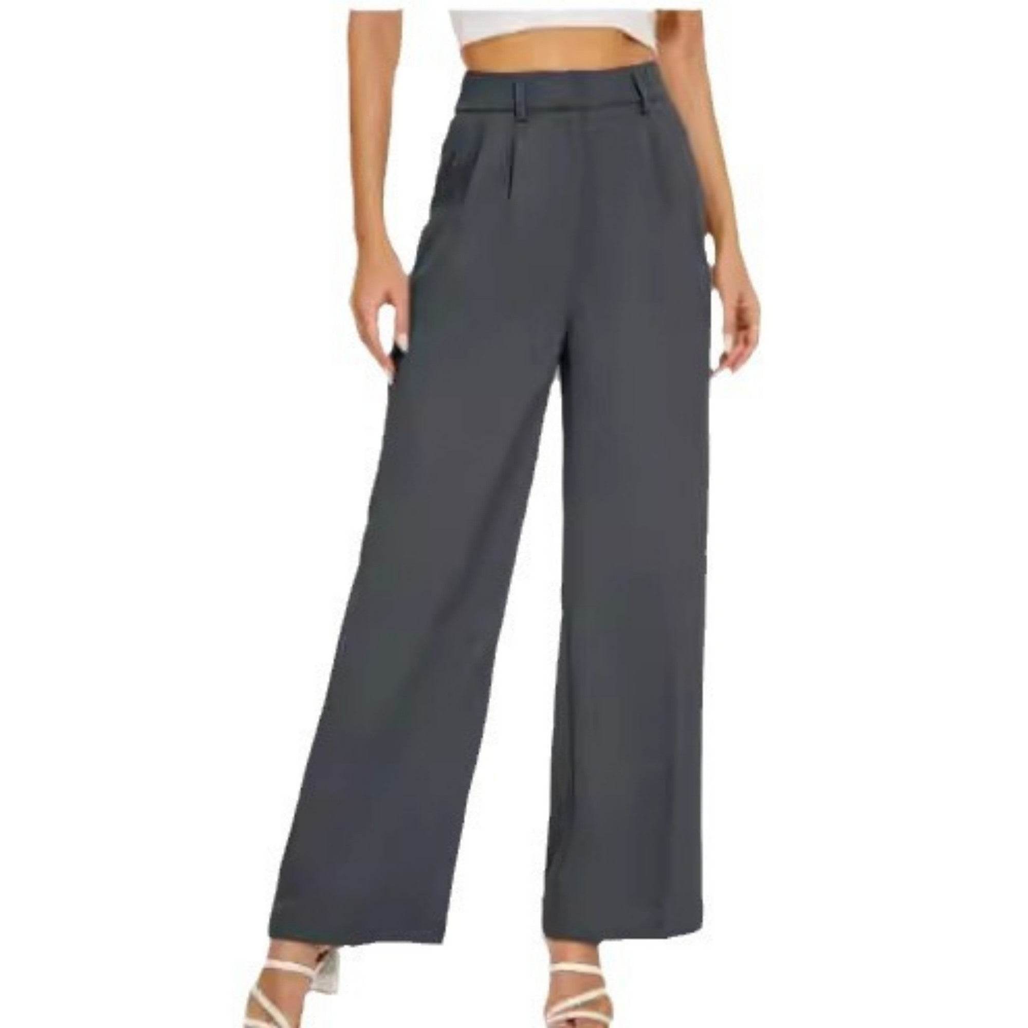 High Waist Straight Trousers With Pockets Wide Leg Casual Pants For Women - MYLUXURY LANE ENTERPRISE