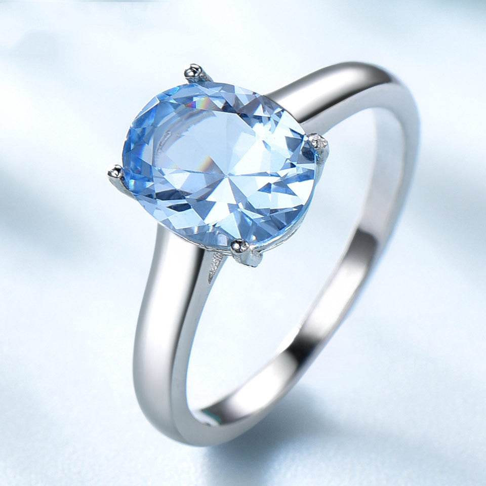 S925 Sterling Silver Female Blue Topaz Romantic Ring Fashion Jewelry - MYLUXURY LANE ENTERPRISE