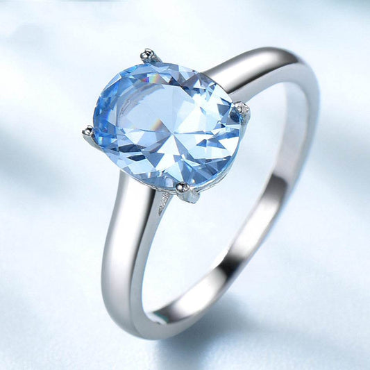 S925 Sterling Silver Female Blue Topaz Romantic Ring Fashion Jewelry - MYLUXURY LANE ENTERPRISE