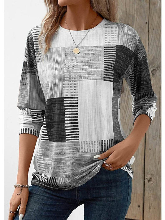 Women's Geometric 3D Digital Printed Loose Long Sleeves Sweater - MYLUXURY LANE ENTERPRISE