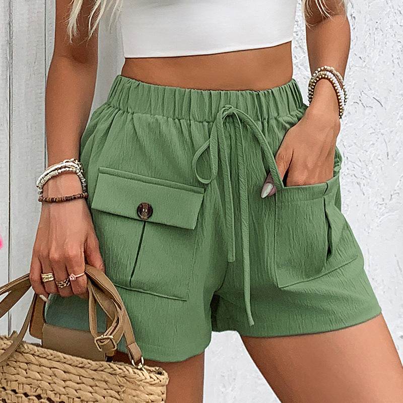 Women's Double Pocket Casual Elastic Waist Lace-up Shorts - MYLUXURY LANE ENTERPRISE