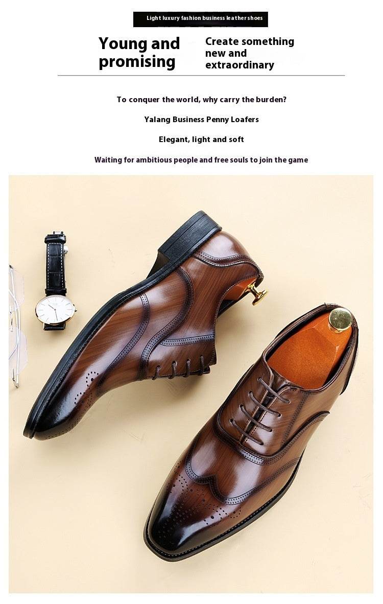 Formal Leather Shoes British Men Brogue Pointed-toe Lace - MYLUXURY LANE ENTERPRISE