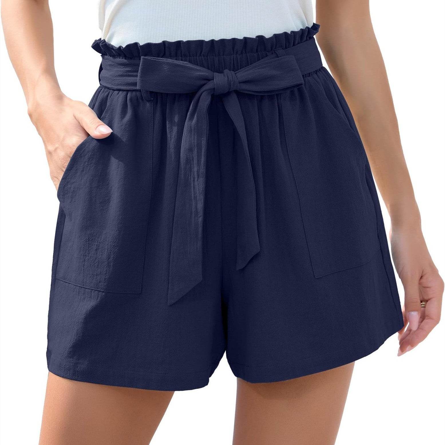 Fashion Ruffle Bow Waist Tie Shorts Summer Beach Pants With Pockets Womens Clothing - MYLUXURY LANE ENTERPRISE