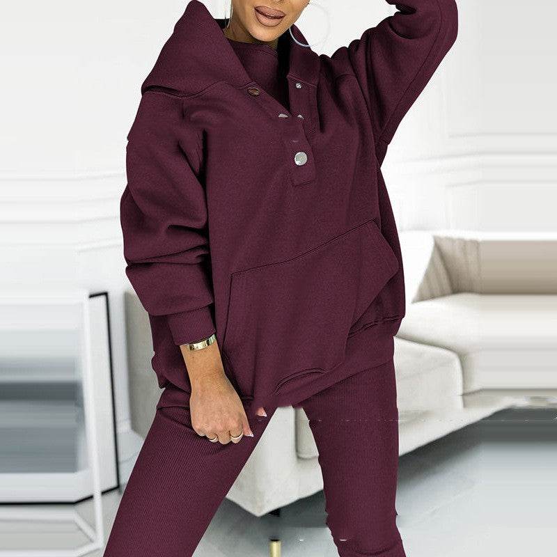 3pcs Women's Sports Suit Loose Hooded Pockets Sweatshirt And Vest And Slim Trousers - MYLUXURY LANE ENTERPRISE