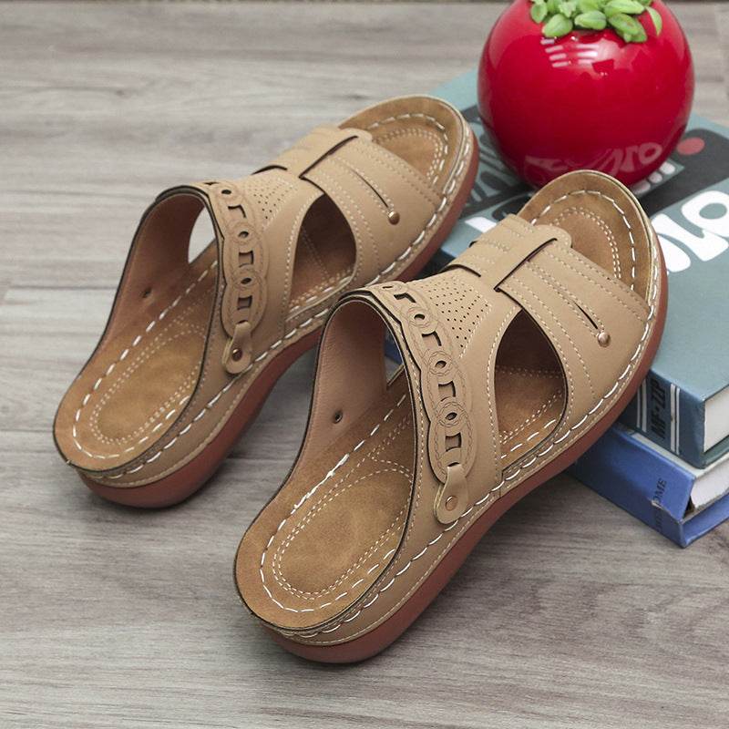 Women's Slippers Wedge Heel Round Toe Roman Shoes - MYLUXURY LANE ENTERPRISE