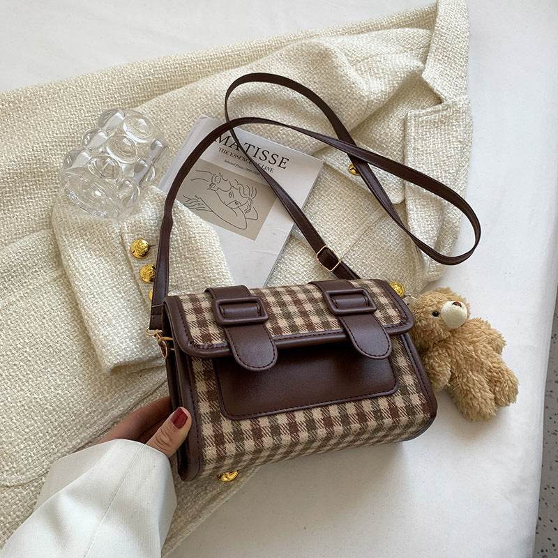 One-shoulder Fashion Trendy Plaid Cross-body Small Square Bag - MYLUXURY LANE ENTERPRISE