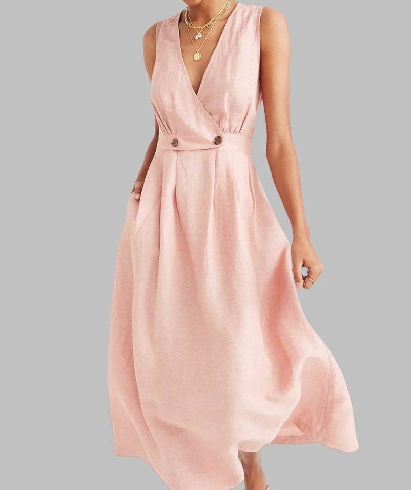 Plus Size Sleeveless Long Cotton And Linen Dress - MYLUXURY LANE ENTERPRISE