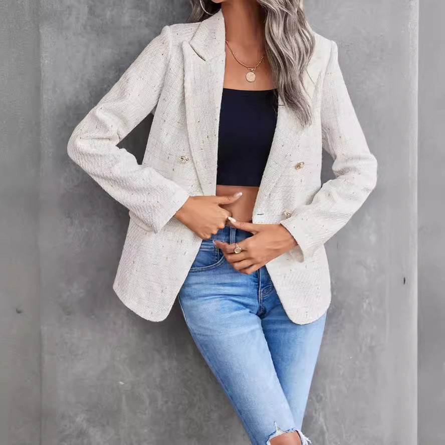 Women's Clothes Hot-selling Lapel Double Breasted Tweed Suit Jacket - MYLUXURY LANE ENTERPRISE