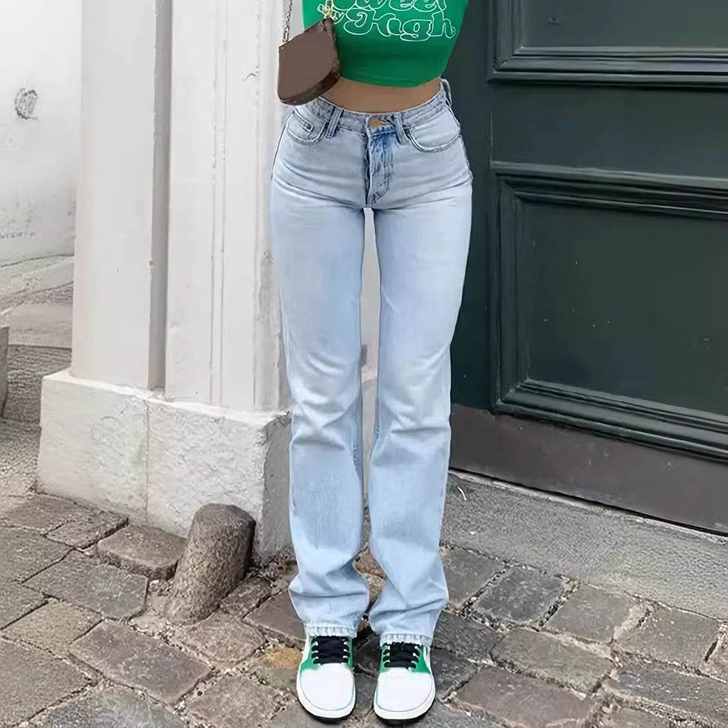 Women's Europe And America Cross Border Light Blue Slim Fit High Waist Stretch Jeans - MYLUXURY LANE ENTERPRISE