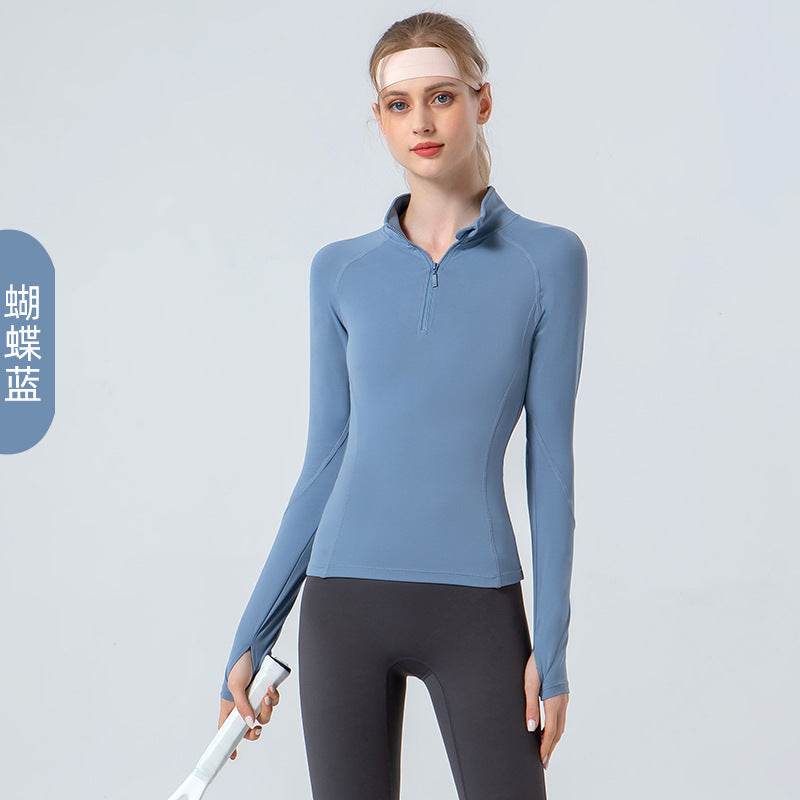 Women's Stand Collar Half Zip Sports Long-sleeved Top - MYLUXURY LANE ENTERPRISE