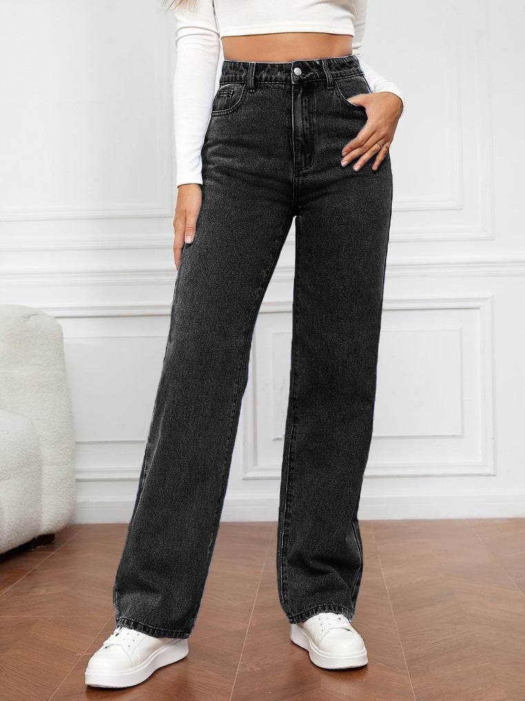 High Waist Straight-leg Denim Trousers Women's Washed Light Color - MYLUXURY LANE ENTERPRISE
