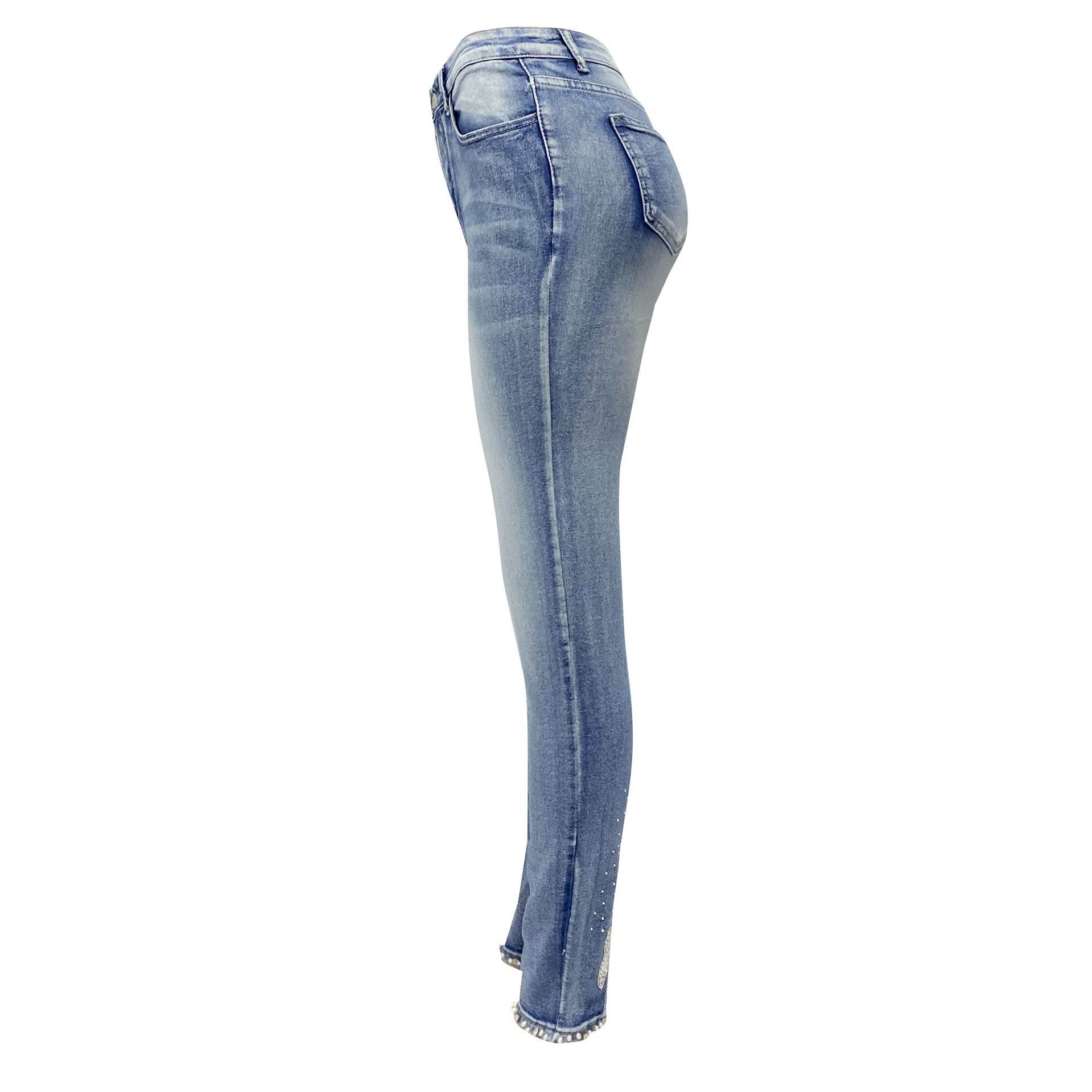 Women's Jeans European And American Trendy High Waist Beaded Skinny Tappered Pants - MYLUXURY LANE ENTERPRISE