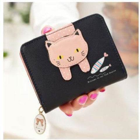 Short Cute Zipper Cartoon Cat Printing Student Coin Purse - MYLUXURY LANE ENTERPRISE