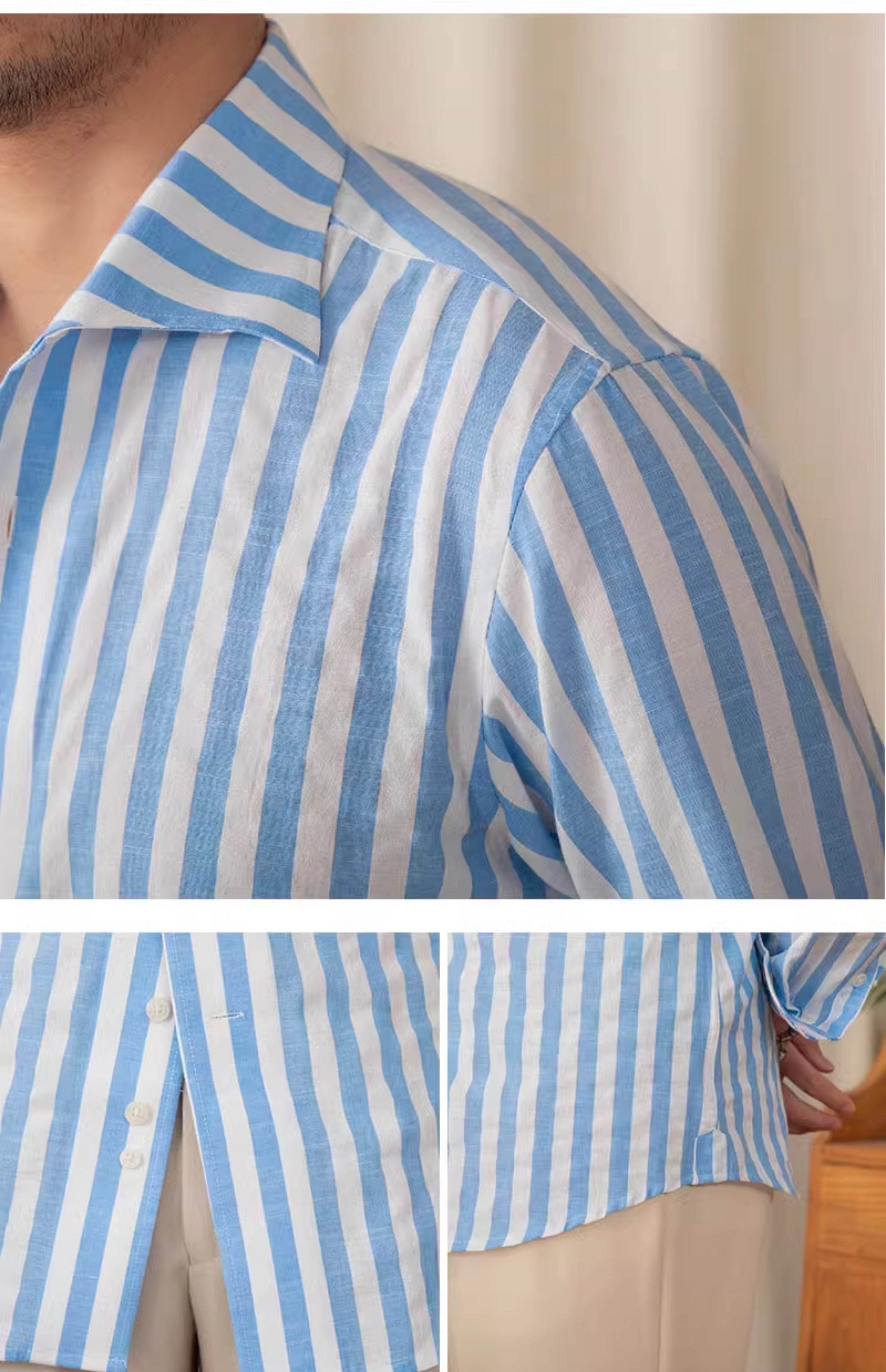 Men's Cotton Striped Business Casual Shirt - MYLUXURY LANE ENTERPRISE