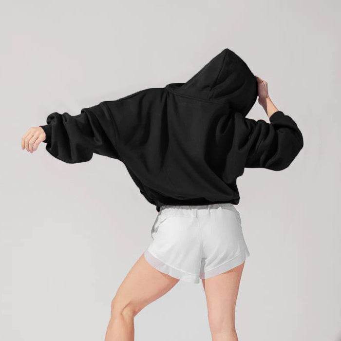 Zipper Hoodies Sports Jacket Fashion Loose Hooded Sweatshirt Casual Solid Women's Clothing - MYLUXURY LANE ENTERPRISE