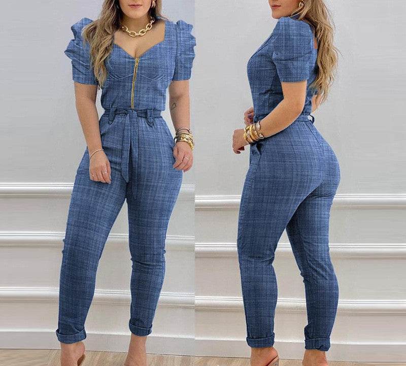 European And American Puff Sleeve Lace-up Jumpsuit Women - MYLUXURY LANE ENTERPRISE