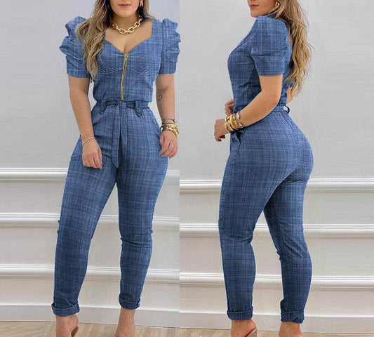 European And American Puff Sleeve Lace-up Jumpsuit Women - MYLUXURY LANE ENTERPRISE