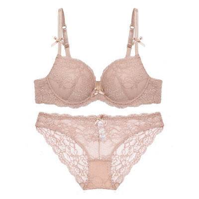 Lace Top Thin Bottom Thick Sponge Cup Push Up Bra Set - MYLUXURY LANE ENTERPRISE
