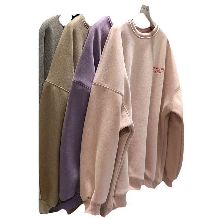 Fleece-lined Thick Lazy Round Neck Loose Sweatshirt Women - MYLUXURY LANE ENTERPRISE