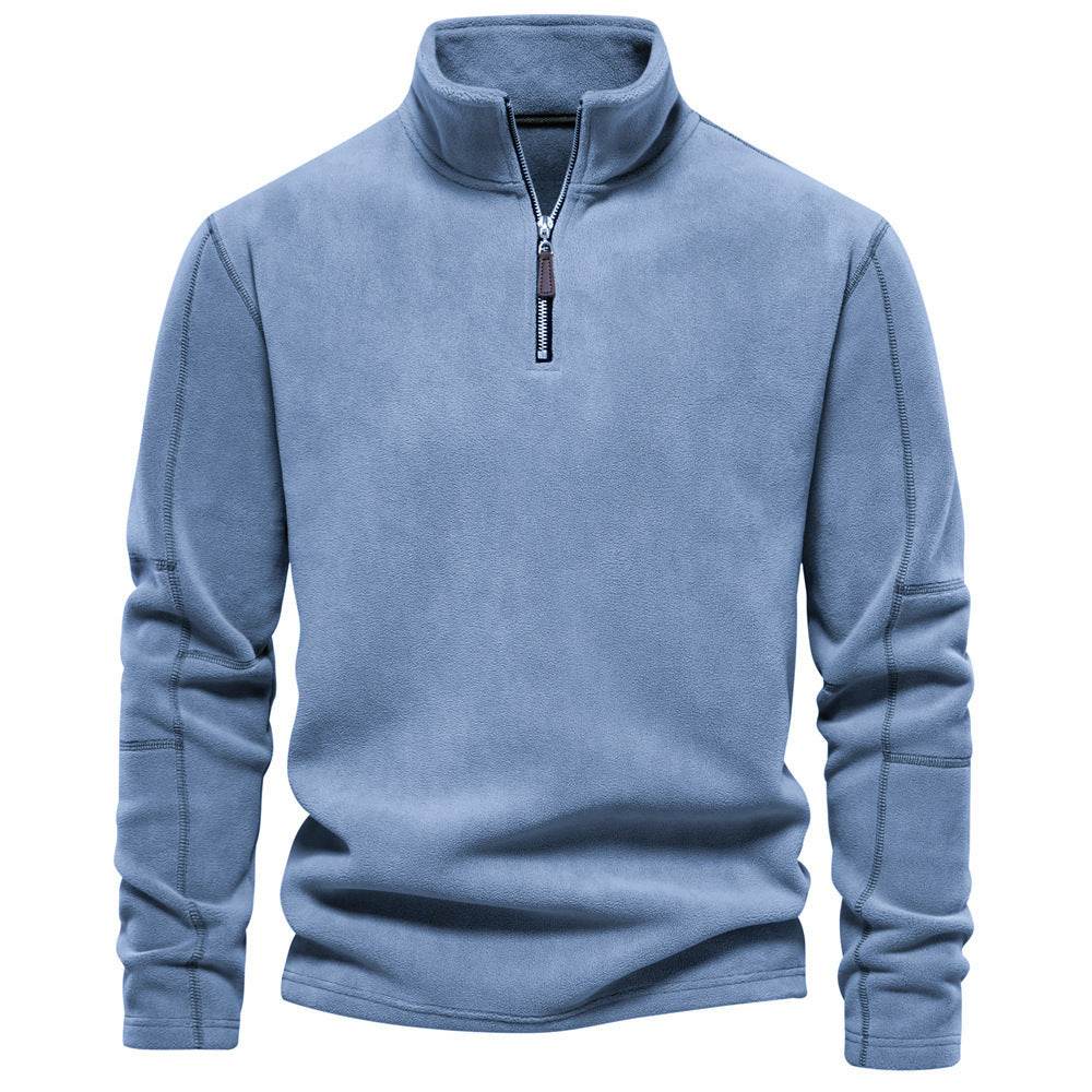 Fashion Personality Stand-collar Zippered Sweatshirt With Fleece Winter Casual Pullover Top Men's Clothing - MYLUXURY LANE ENTERPRISE
