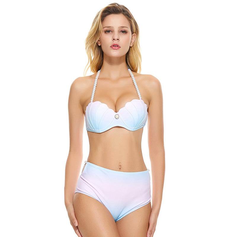 Gradient Shell Split High Waist Pants Underwire Gathering - MYLUXURY LANE ENTERPRISE