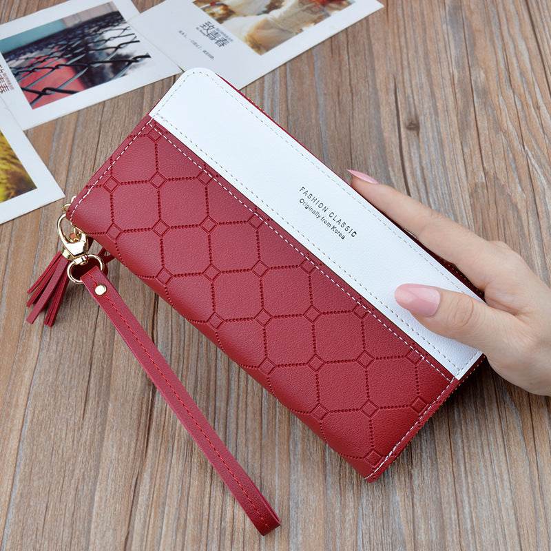 Ladies In Hand Long Zipper Tassel Stitching Embossed Large-capacity Wallet - MYLUXURY LANE ENTERPRISE