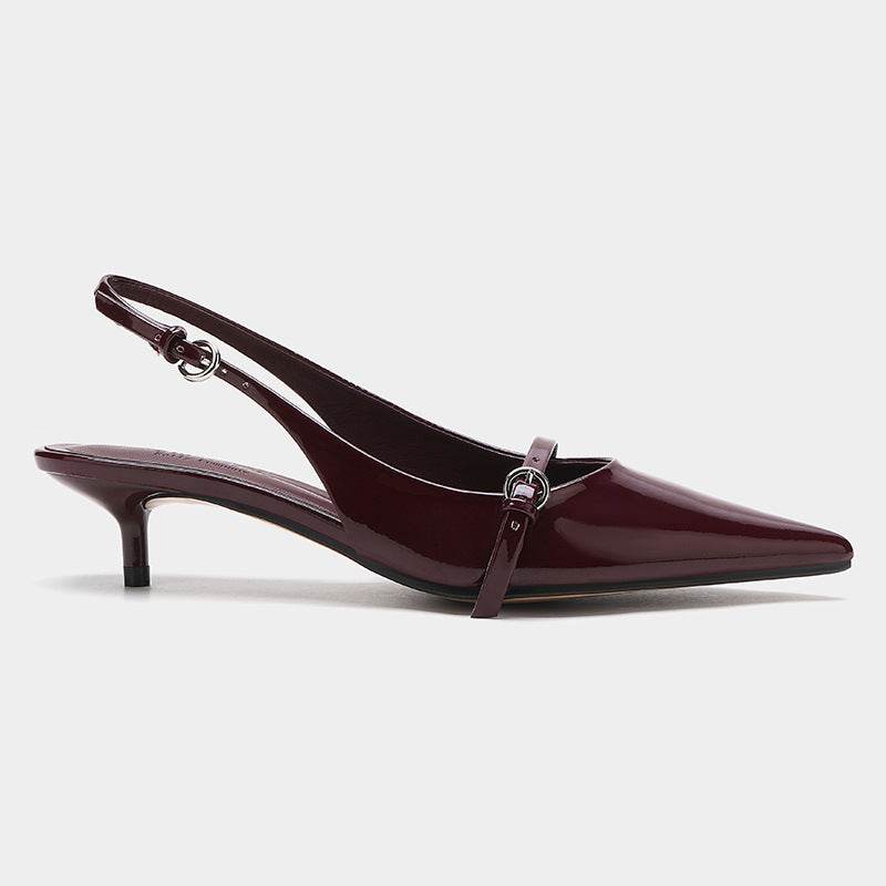Wine Red Retro Style Pointed Toe Slingback Strap Mules Heels - MYLUXURY LANE ENTERPRISE