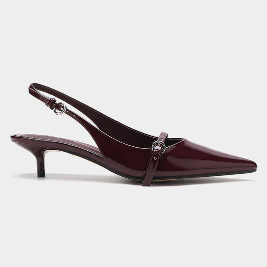 Wine Red Retro Style Pointed Toe Slingback Strap Mules Heels - MYLUXURY LANE ENTERPRISE