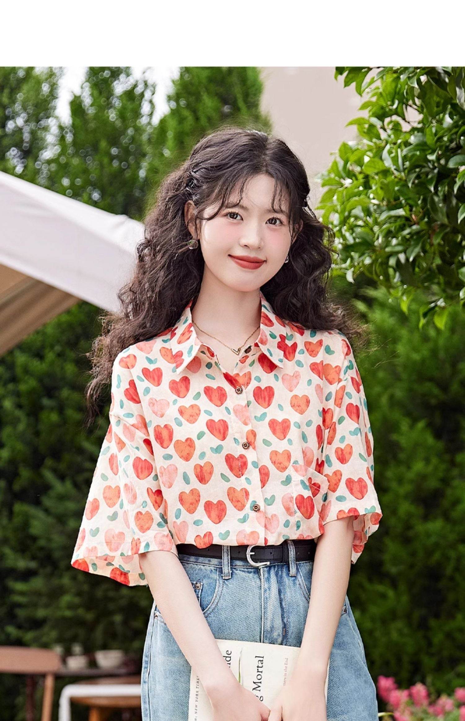 Women's Hong Kong Style Retro Heart Printing Shirt - MYLUXURY LANE ENTERPRISE