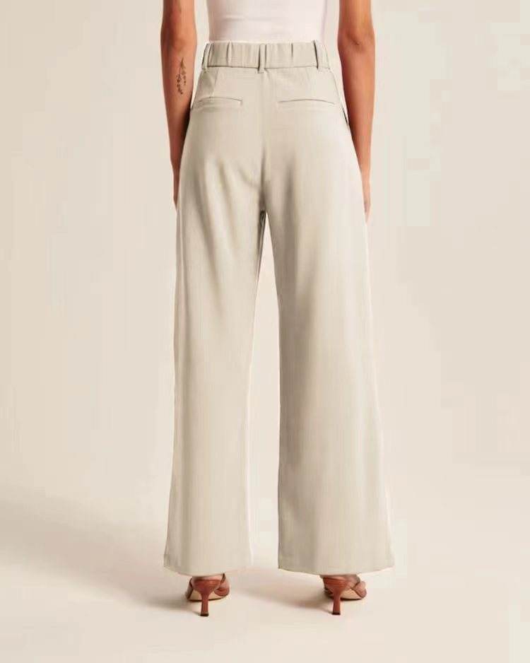Commuter Drooping Slimming Solid Pocket High Waist Wide Leg Pants - MYLUXURY LANE ENTERPRISE