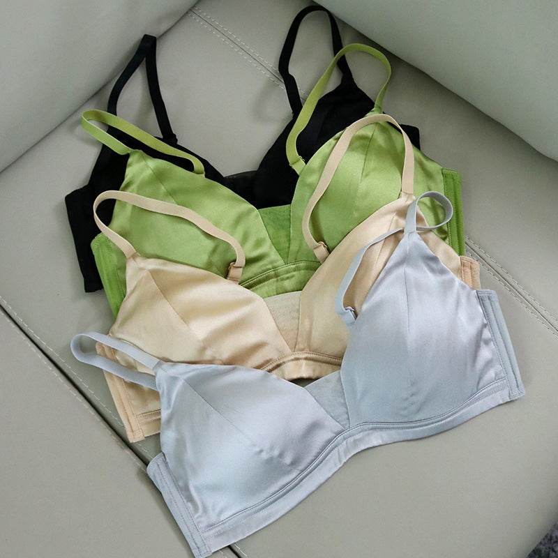 Silk Satin Glossy Thin Bra Wireless Underwear - MYLUXURY LANE ENTERPRISE