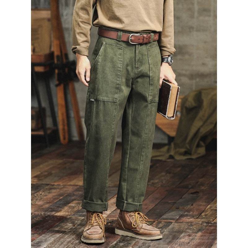 Retro Army Green Casual Pants Men's Loose Straight Cargo Pants - MYLUXURY LANE ENTERPRISE