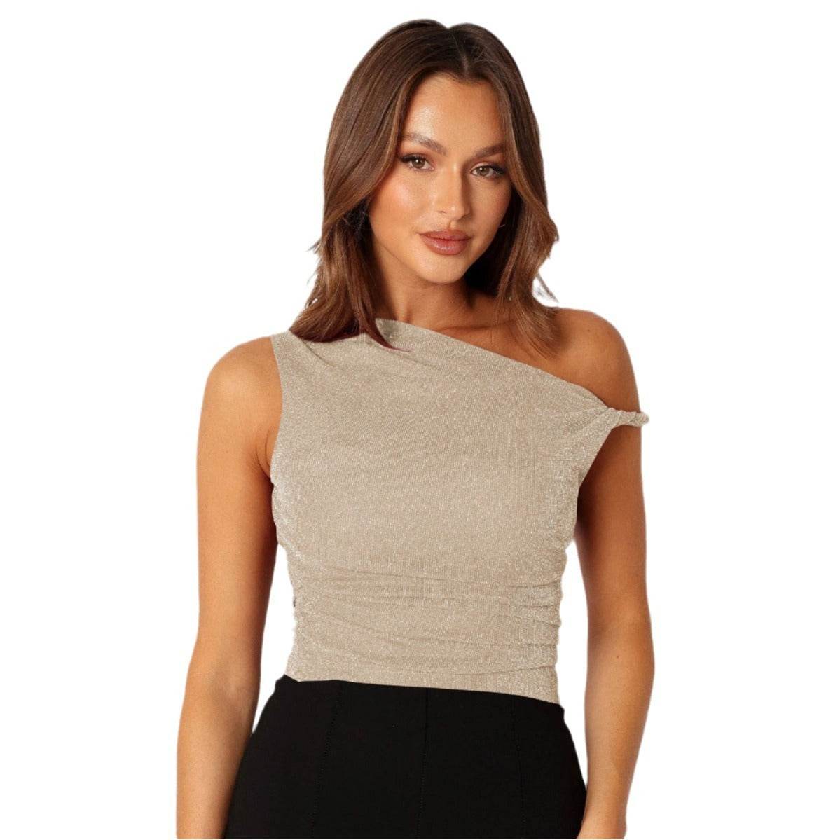 European And American Spring Summer Slim-fit Inner Vest Oblique Shoulder Pure Desire Women's Top - MYLUXURY LANE ENTERPRISE