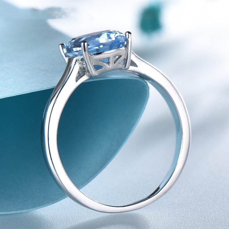 S925 Sterling Silver Female Blue Topaz Romantic Ring Fashion Jewelry - MYLUXURY LANE ENTERPRISE