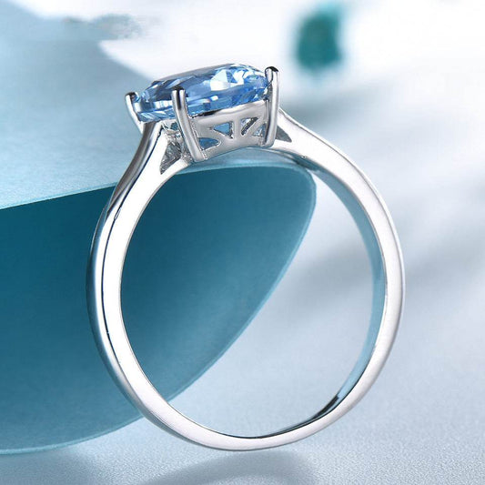 S925 Sterling Silver Female Blue Topaz Romantic Ring Fashion Jewelry - MYLUXURY LANE ENTERPRISE