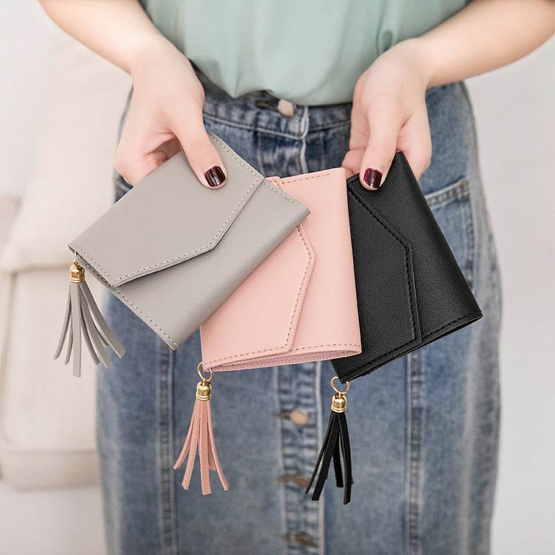 Short Women's Korean-style Tassel Small Wallet Simple Square Women's Coin Purse - MYLUXURY LANE ENTERPRISE