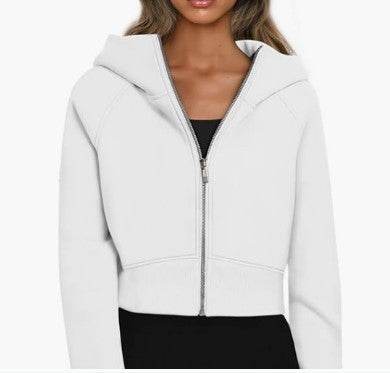 Women's Hooded Zipper Short Velvet Long Sleeve Sweatshirt - MYLUXURY LANE ENTERPRISE
