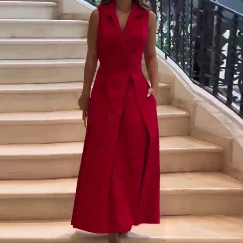 Low Cut V-neck Sleeveless Waist Elegant Dress - MYLUXURY LANE ENTERPRISE
