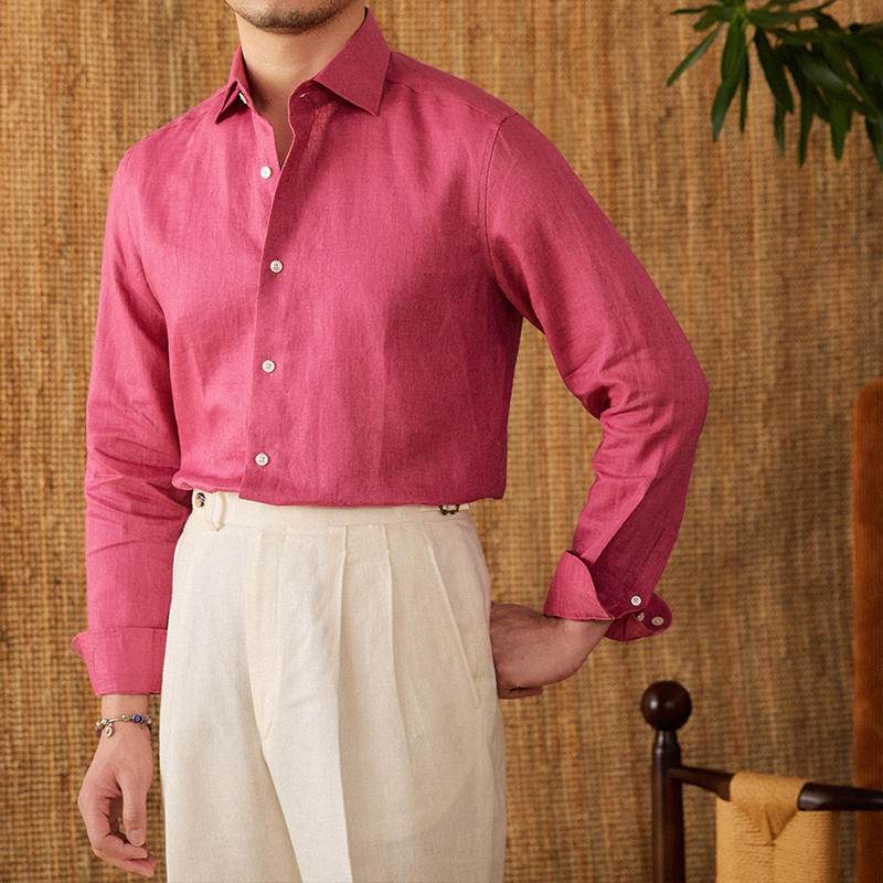 White For Men Linen Italian Long Sleeve Casual Shirt - MYLUXURY LANE ENTERPRISE