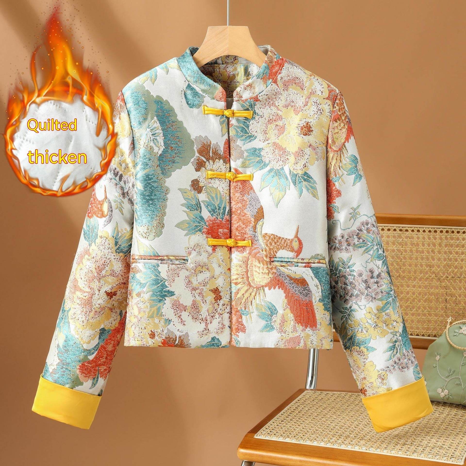 For The Sake Of Beauty Jacquard Buckle Round Neck Vintage Coat - MYLUXURY LANE ENTERPRISE