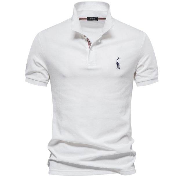 Deer Embroidered Men's T-shirt Solid Color Polo Collar Basic Style Short-sleeved Shirt Men - MYLUXURY LANE ENTERPRISE