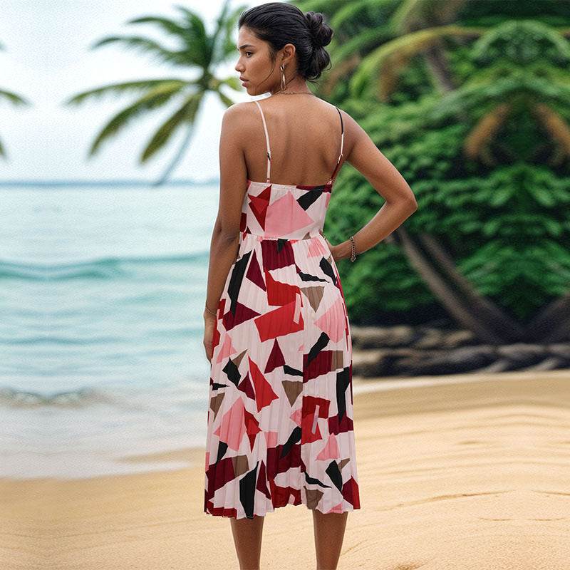 Camisole Vacation A- Line Midi Dress Geometric Print - MYLUXURY LANE ENTERPRISE