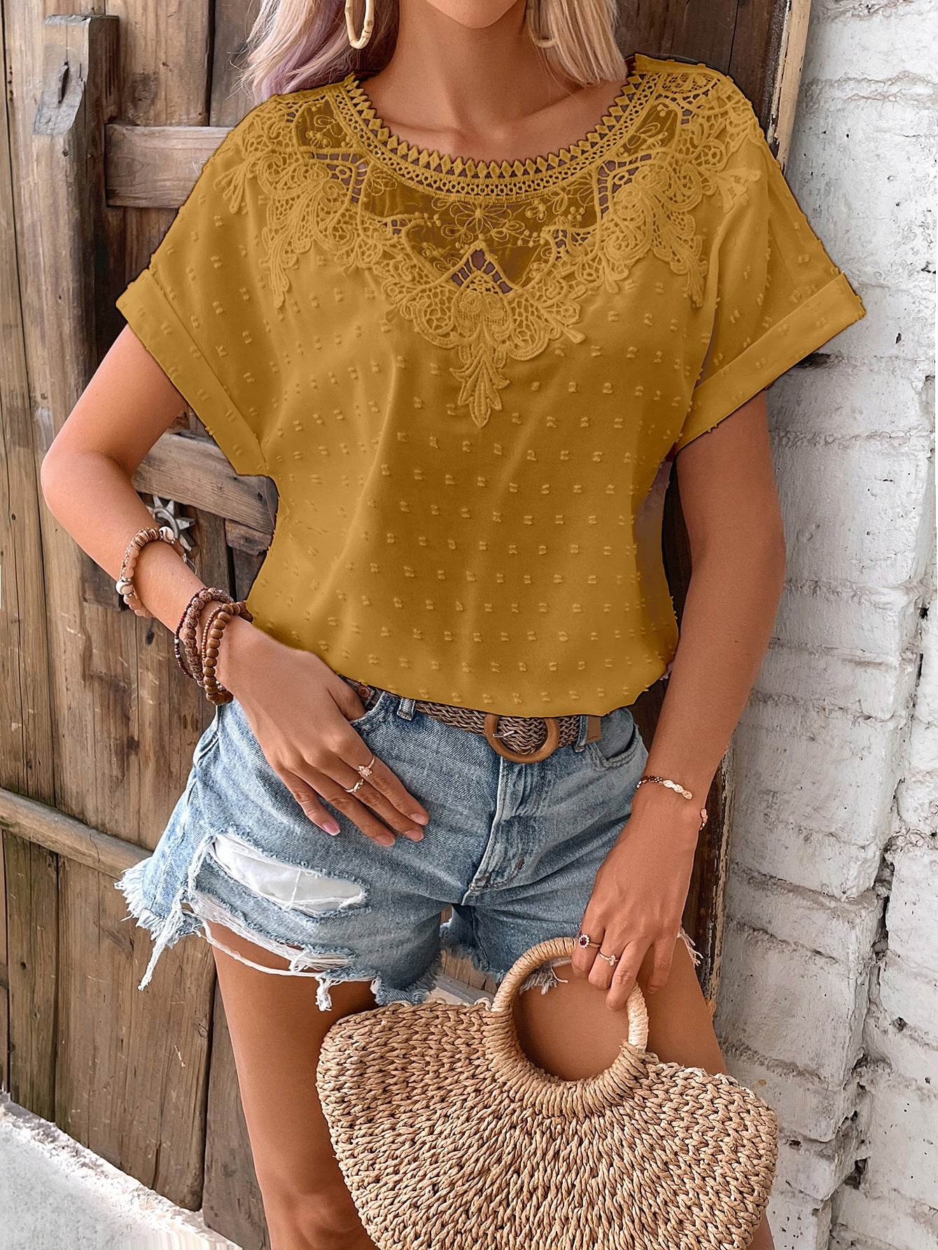 Lace Ruffled Short Sleeves T-shirt Loose All-matching Top - MYLUXURY LANE ENTERPRISE