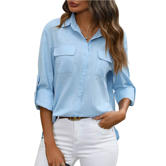 European And American Style Women Button Loose Shirt Solid Color Casual - MYLUXURY LANE ENTERPRISE