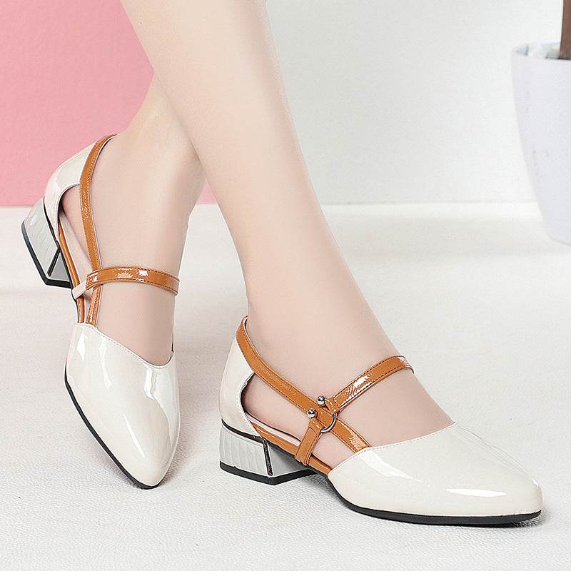 Bright Leather Soft Bottom Contrast Color Hollow Leather Shoes Women's Sandals - MYLUXURY LANE ENTERPRISE