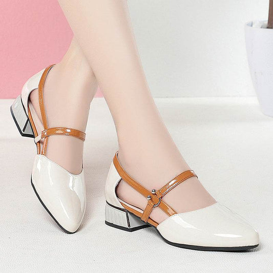 Bright Leather Soft Bottom Contrast Color Hollow Leather Shoes Women's Sandals - MYLUXURY LANE ENTERPRISE