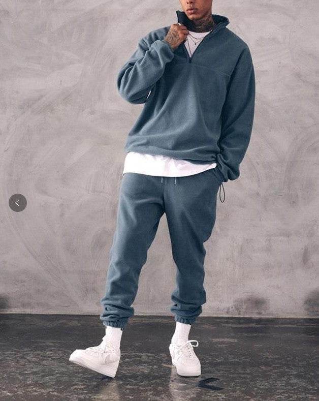 Casual Stand Collar Thick Long Sleeve T-shirt Loose Fleece-lined Suit - MYLUXURY LANE ENTERPRISE