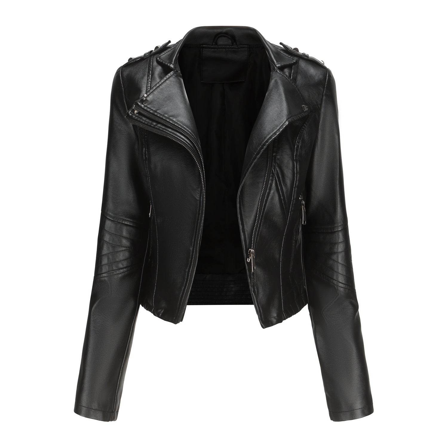 Women's Fashionable Fitted Long Sleeve Leather Coat - MYLUXURY LANE ENTERPRISE
