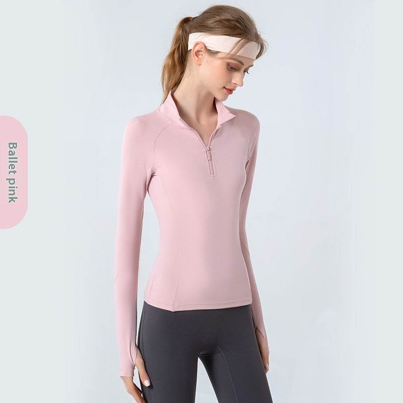 Women's Stand Collar Half Zip Sports Long-sleeved Top - MYLUXURY LANE ENTERPRISE