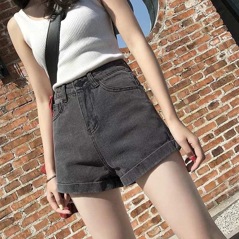 High Waisted Smoked Gray Denim Shorts For Women - MYLUXURY LANE ENTERPRISE